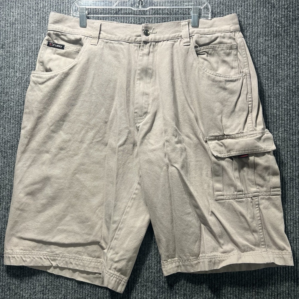 Vintage 90s FUBU Baggy Canvas Khaki Shorts Skate Cargo Pockets Men's Size 40